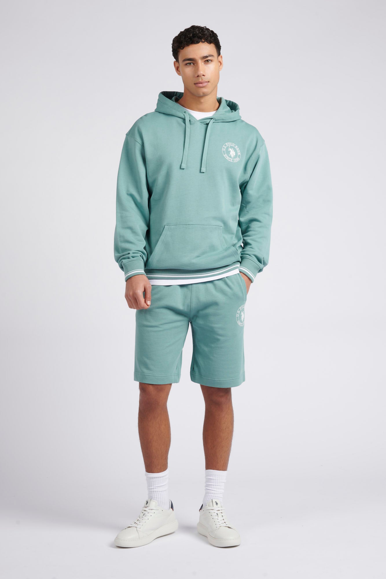 Mens Classic Fit Circle Print Hoodie in Mineral Blue