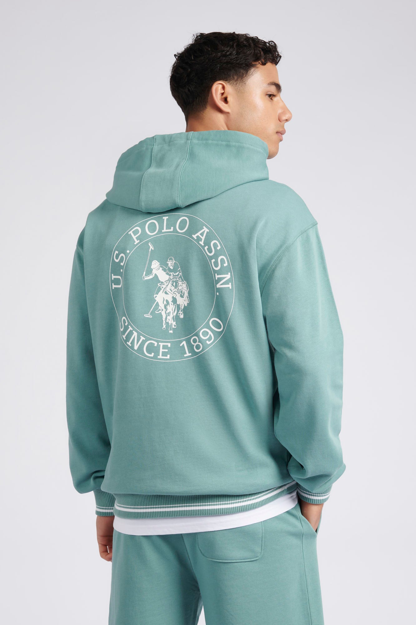 Mens Classic Fit Circle Print Hoodie in Mineral Blue