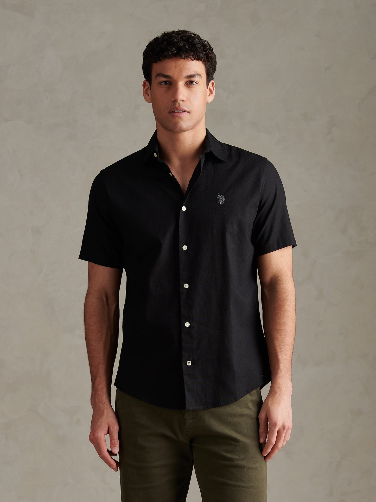 Mens Linen Blend Short Sleeve Shirt Black