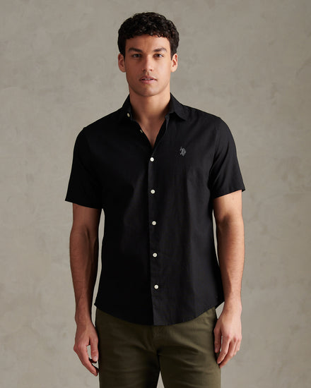 Mens Linen Blend Short Sleeve Shirt Black