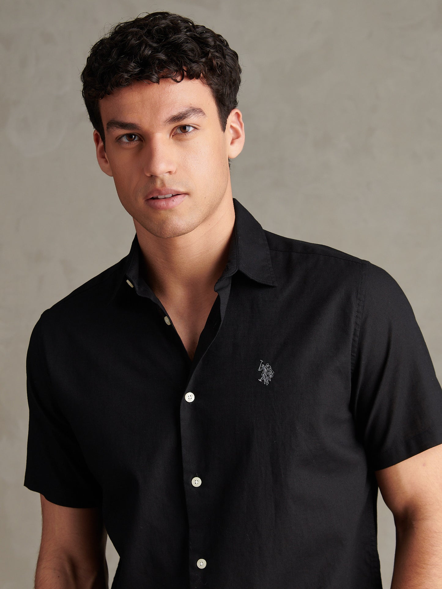 Mens Linen Blend Short Sleeve Shirt Black