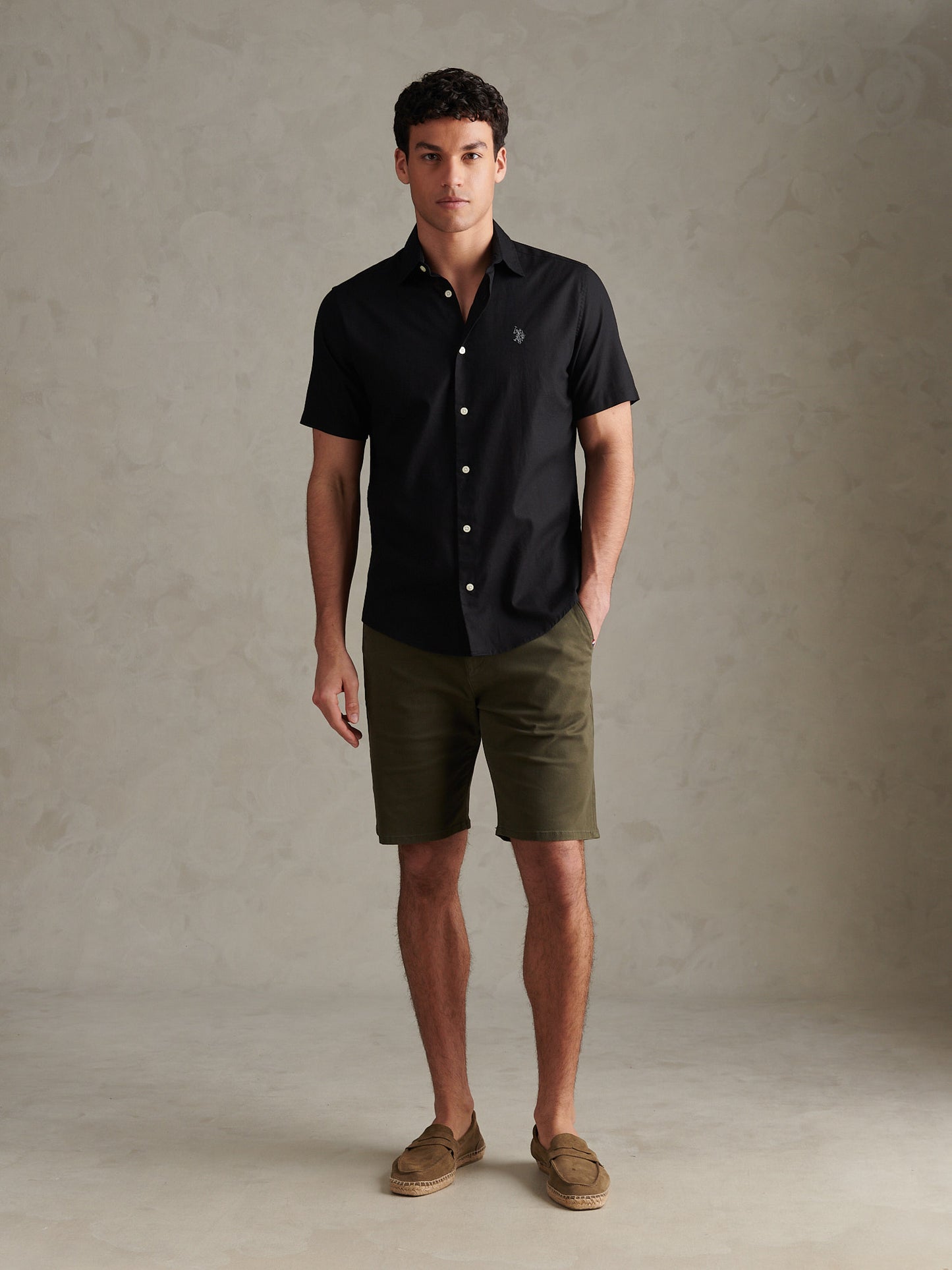 Mens Linen Blend Short Sleeve Shirt Black