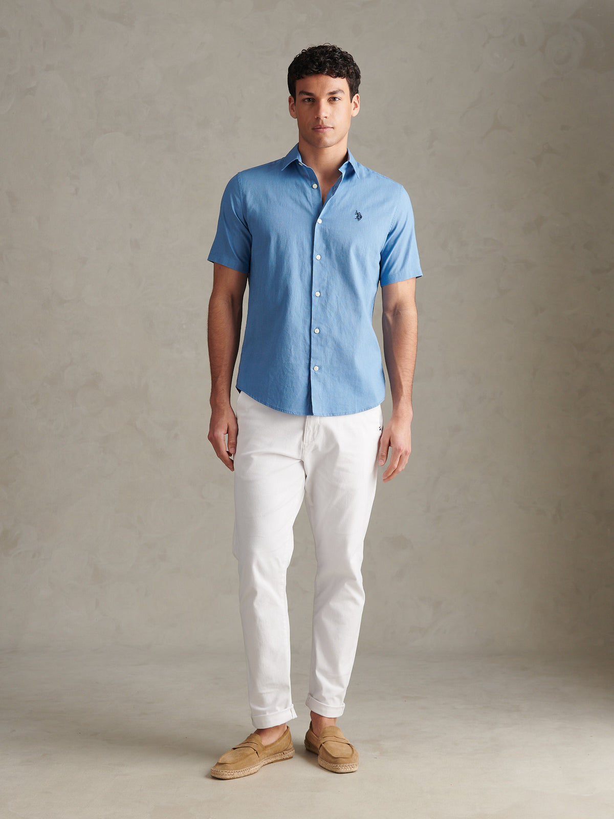 Mens Linen Blend Short Sleeve Shirt Riviera