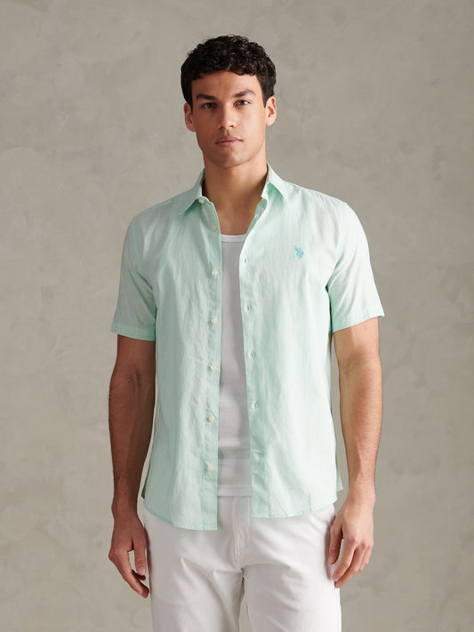 Mens Linen Blend Short Sleeve Shirt Honeydew