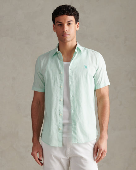 Mens Linen Blend Short Sleeve Shirt Honeydew