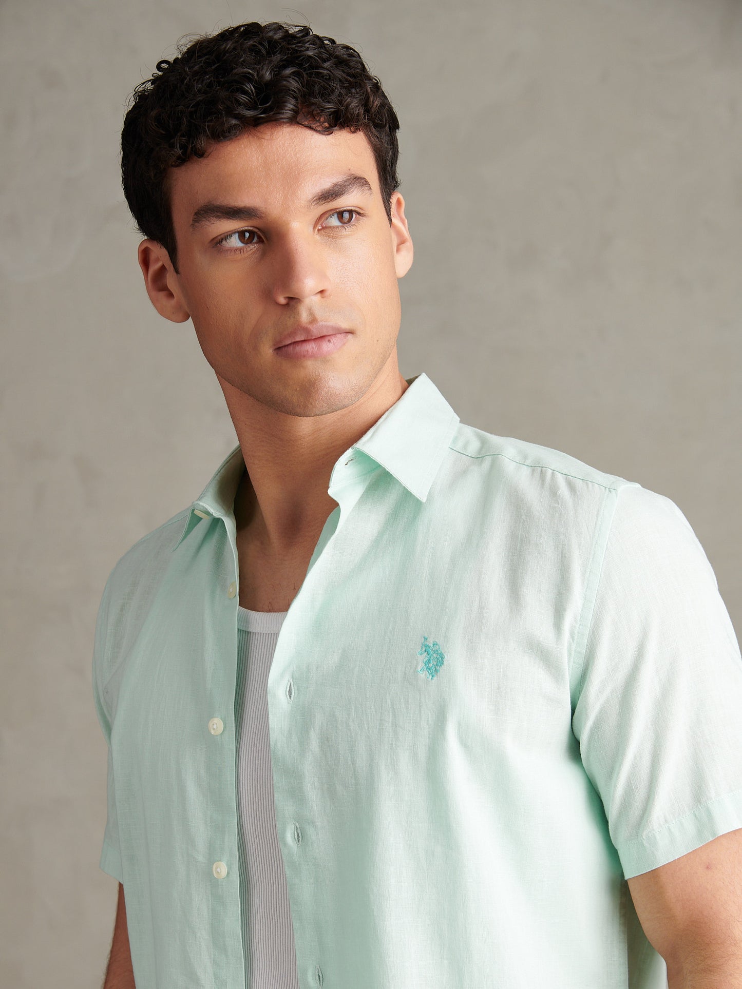 Mens Linen Blend Short Sleeve Shirt Honeydew