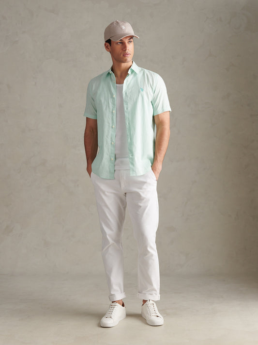 Mens Linen Blend Short Sleeve Shirt Honeydew