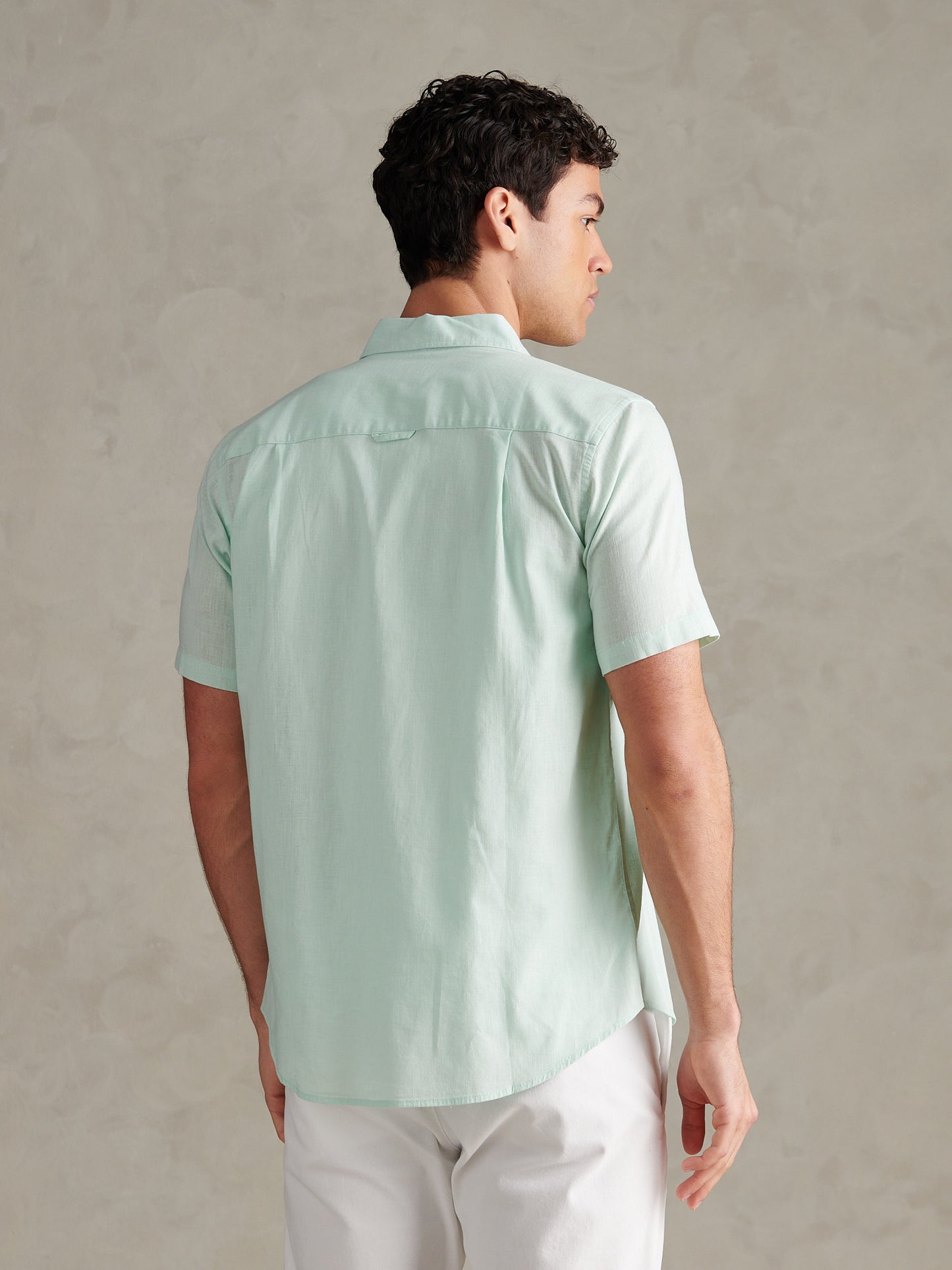 Mens Linen Blend Short Sleeve Shirt Honeydew