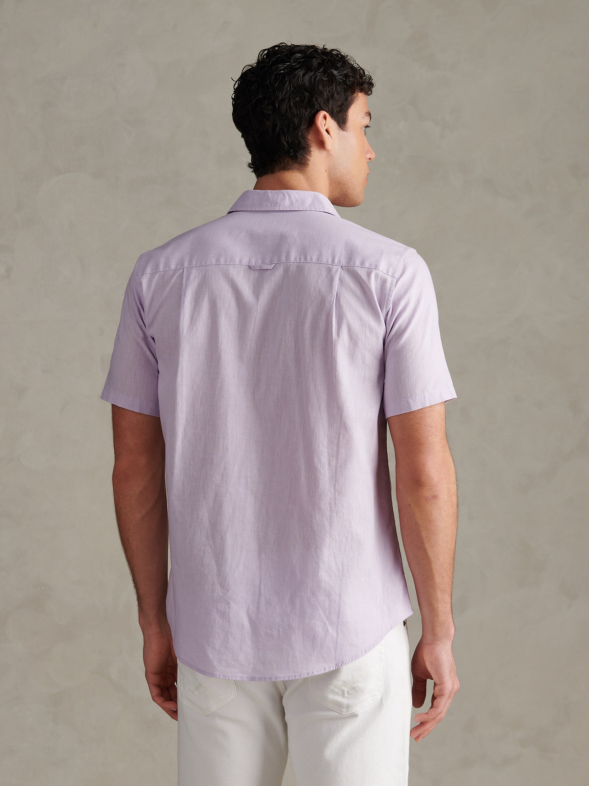 Mens Linen Blend Short Sleeve Shirt Pastel Lilac