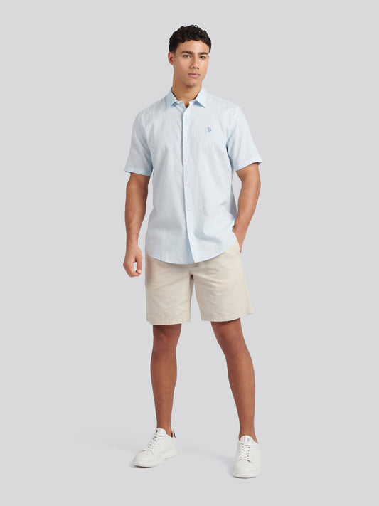 Mens Linen Blend Short Sleeve Shirt in Ice Blue