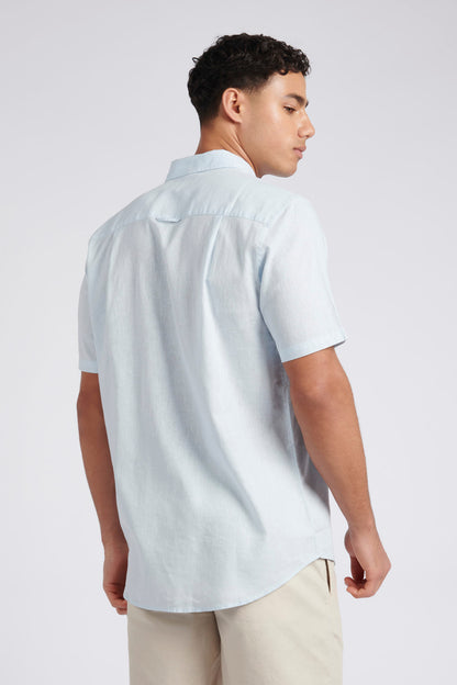 Mens Linen Blend Short Sleeve Shirt in Ice Blue