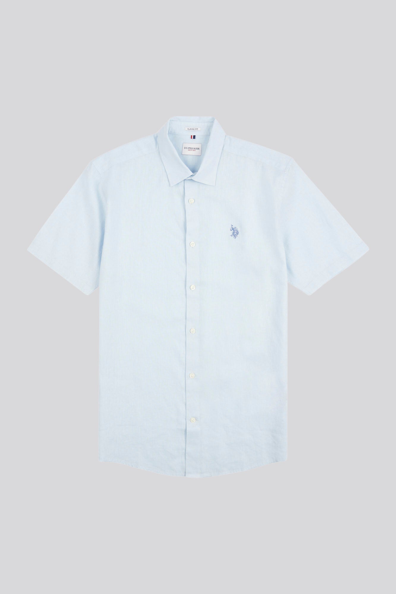 Mens Linen Blend Short Sleeve Shirt in Ice Blue