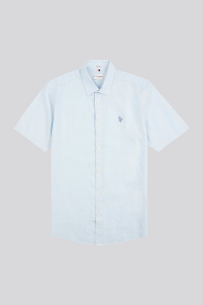 Mens Linen Blend Short Sleeve Shirt in Ice Blue