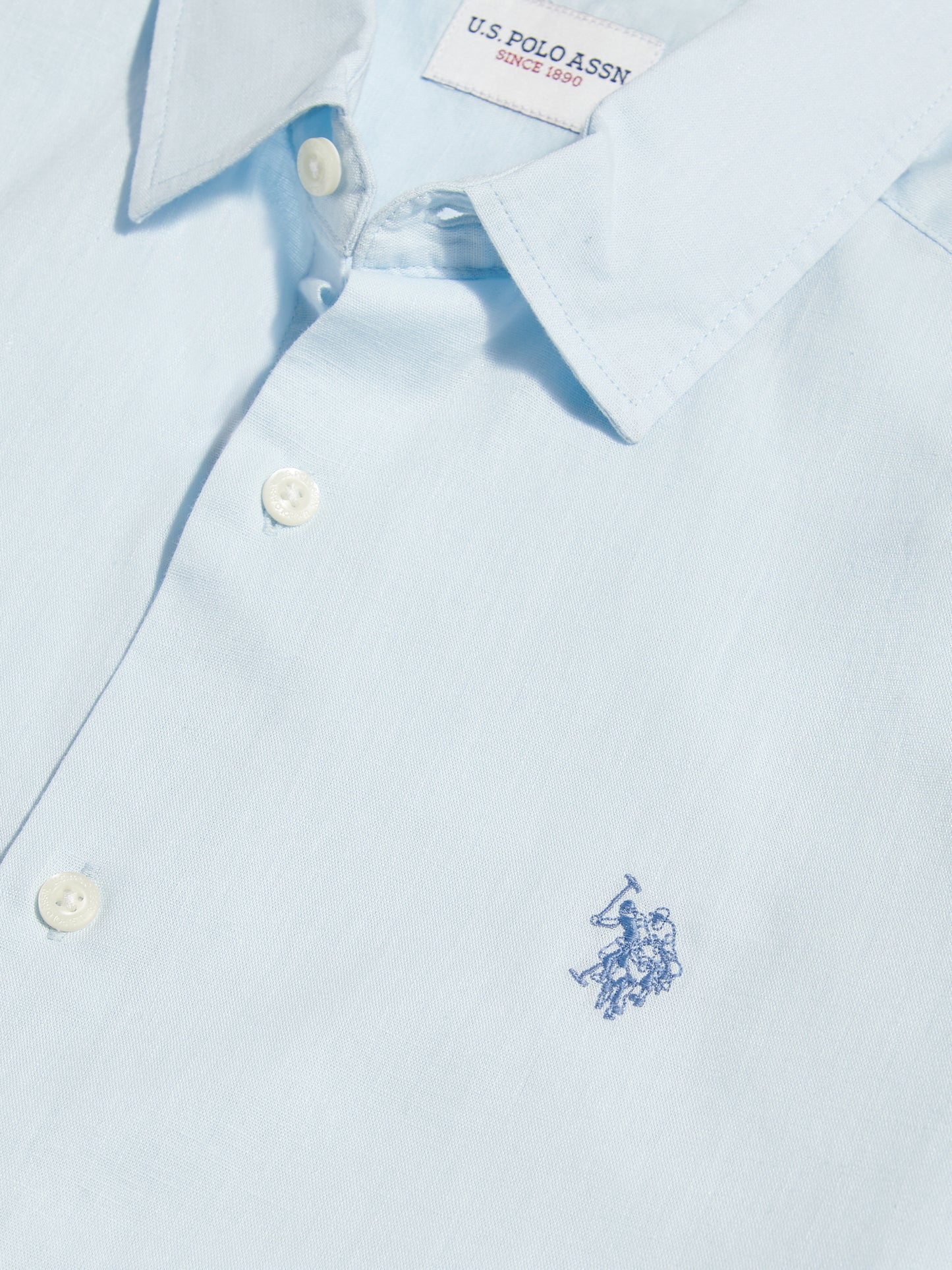 Mens Linen Blend Short Sleeve Shirt Ice Blue