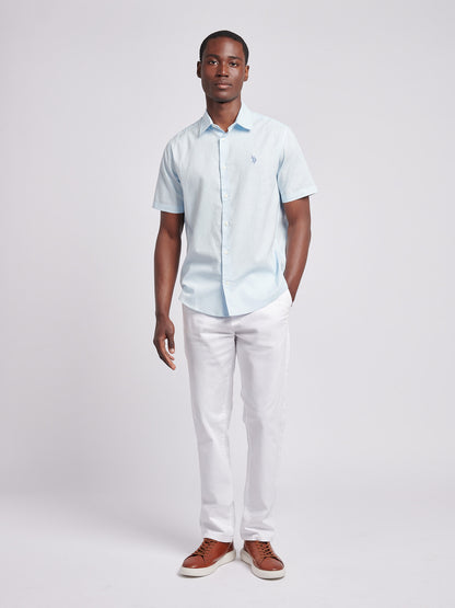 Mens Linen Blend Short Sleeve Shirt in Ice Water