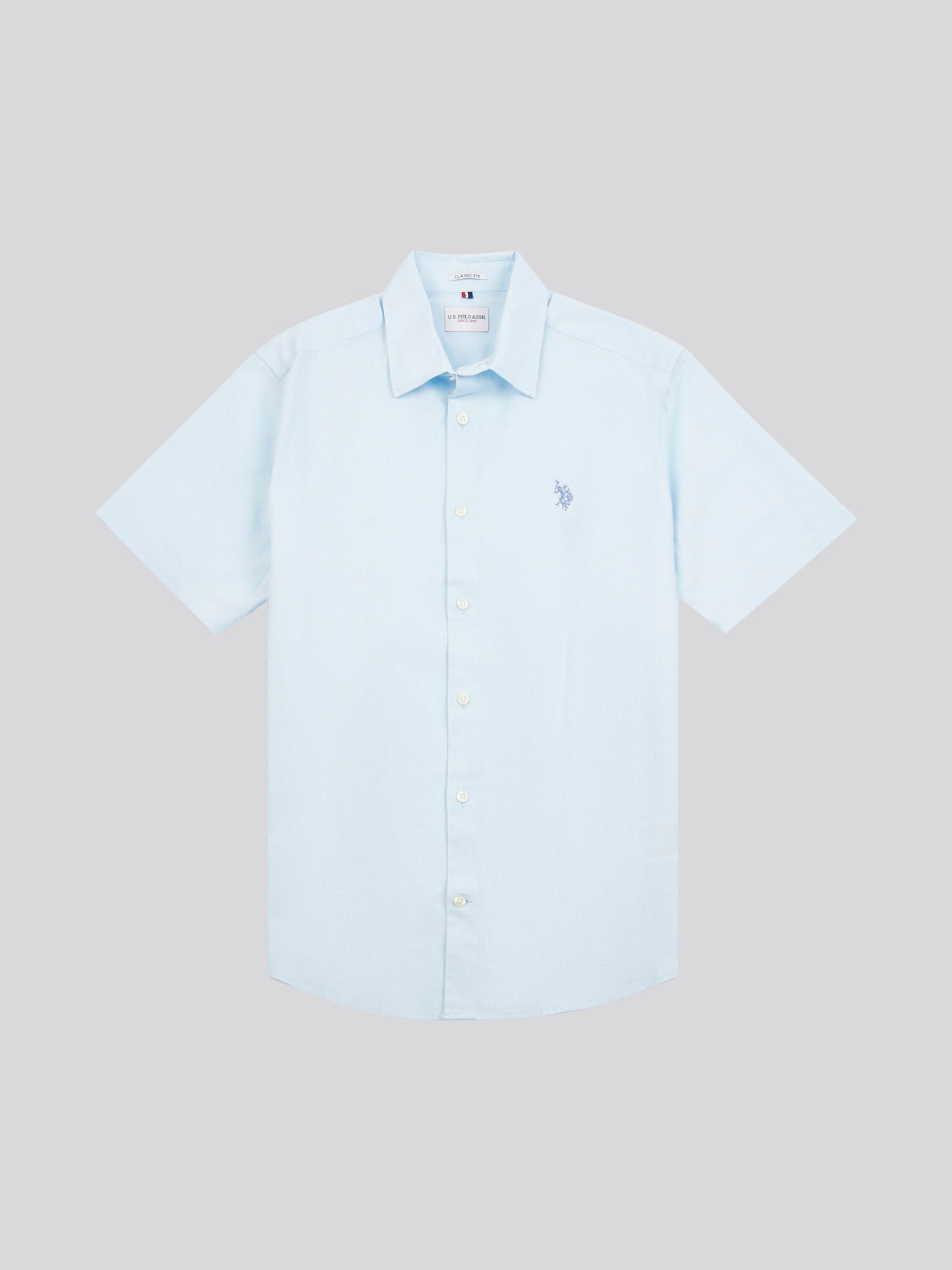 Mens Linen Blend Short Sleeve Shirt in Ice Water