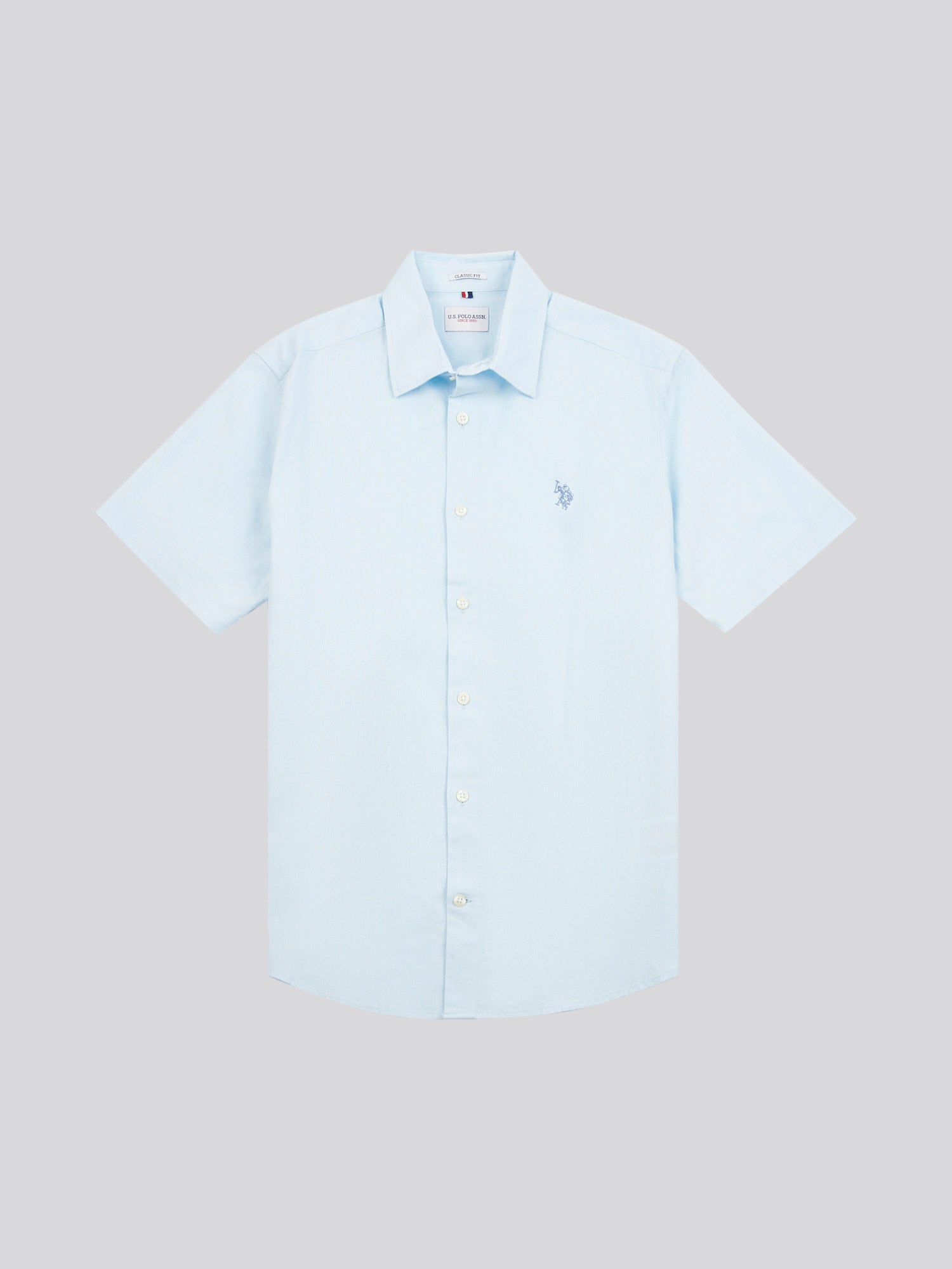 Mens Linen Blend Short Sleeve Shirt in Ice Water