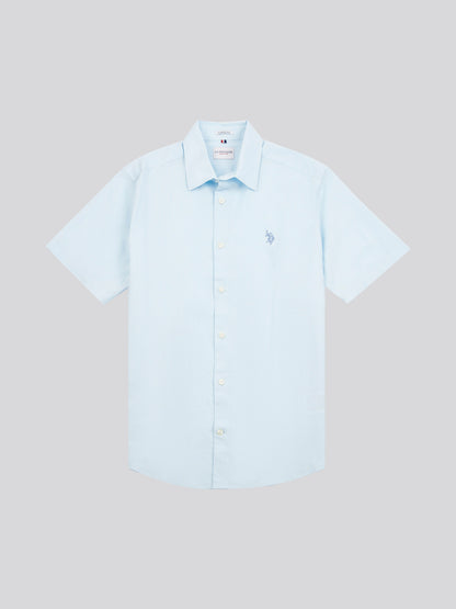 Mens Linen Blend Short Sleeve Shirt in Ice Water