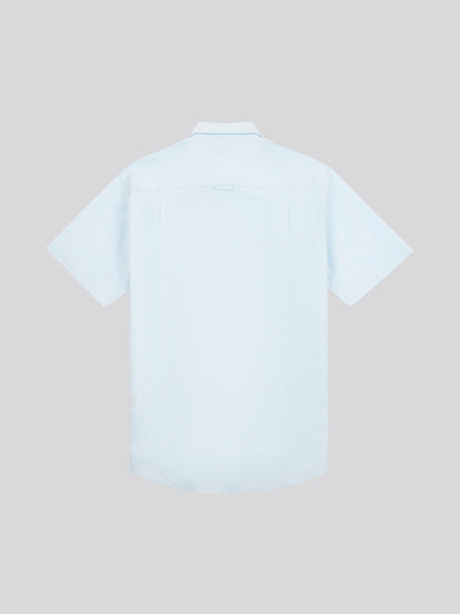 Mens Linen Blend Short Sleeve Shirt in Ice Water