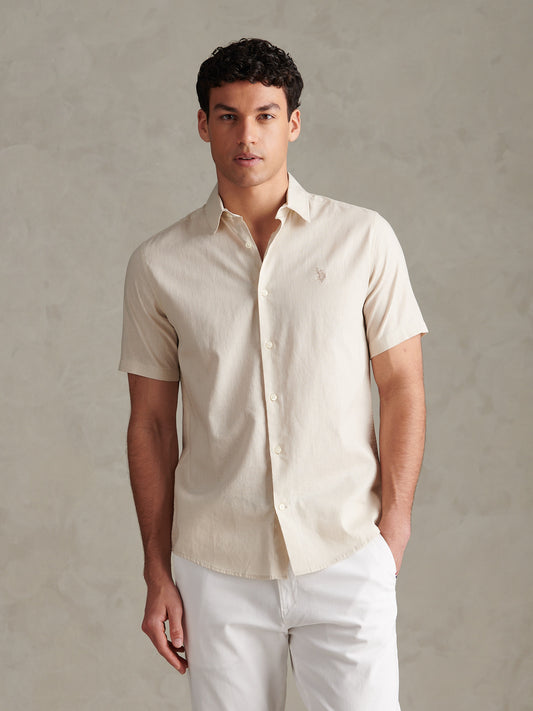 Mens Linen Blend Short Sleeve Shirt Beige