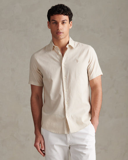 Mens Linen Blend Short Sleeve Shirt Beige