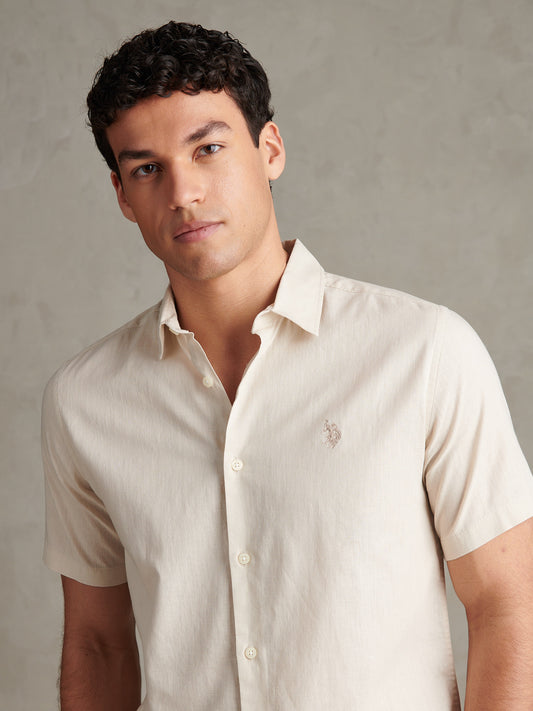 Mens Linen Blend Short Sleeve Shirt Beige