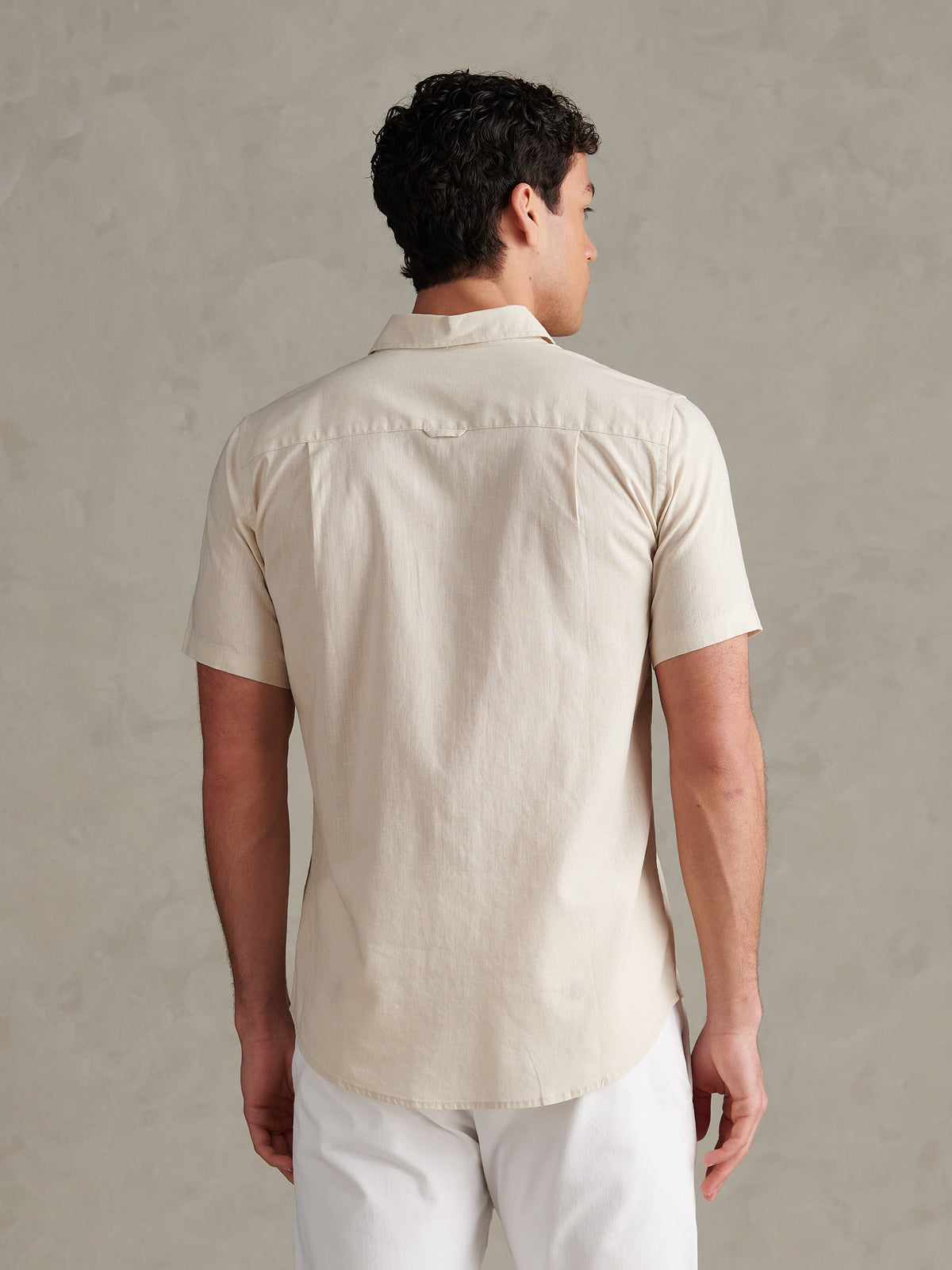 Mens Linen Blend Short Sleeve Shirt Beige