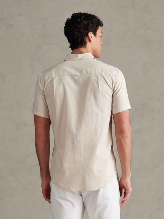Mens Linen Blend Short Sleeve Shirt Beige
