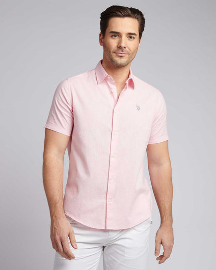 Mens Linen Blend Short Sleeve Shirt in Pink a Boo