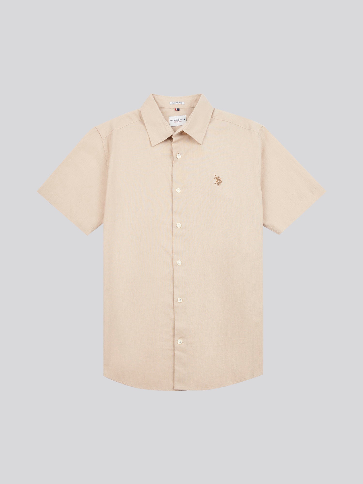 Mens Linen Blend Short Sleeve Shirt in Doeskin