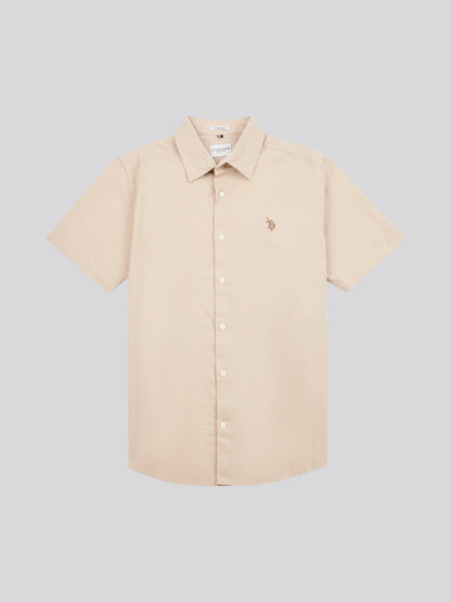 Mens Linen Blend Short Sleeve Shirt in Doeskin