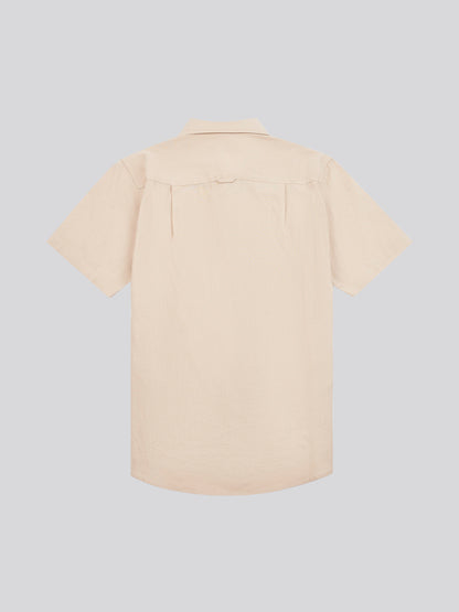 Mens Linen Blend Short Sleeve Shirt in Doeskin