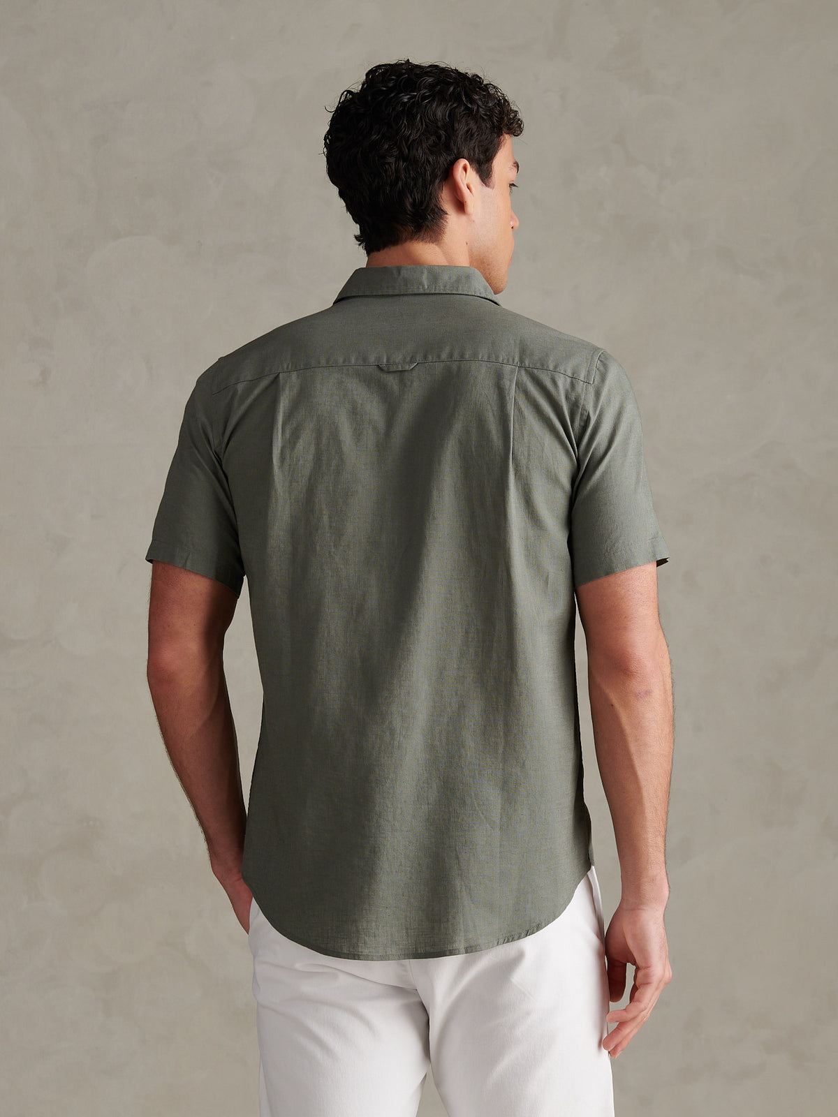 Mens Linen Blend Short Sleeve Shirt Mulled Basil