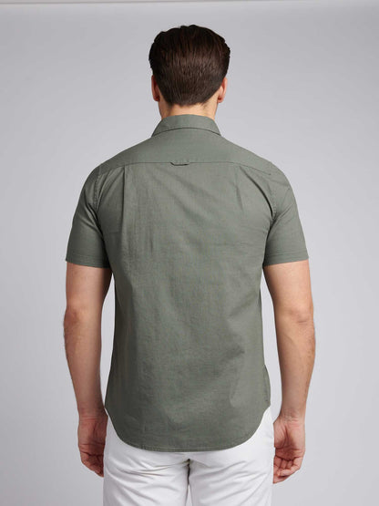 Mens Linen Blend Short Sleeve Shirt in Mulled Basil