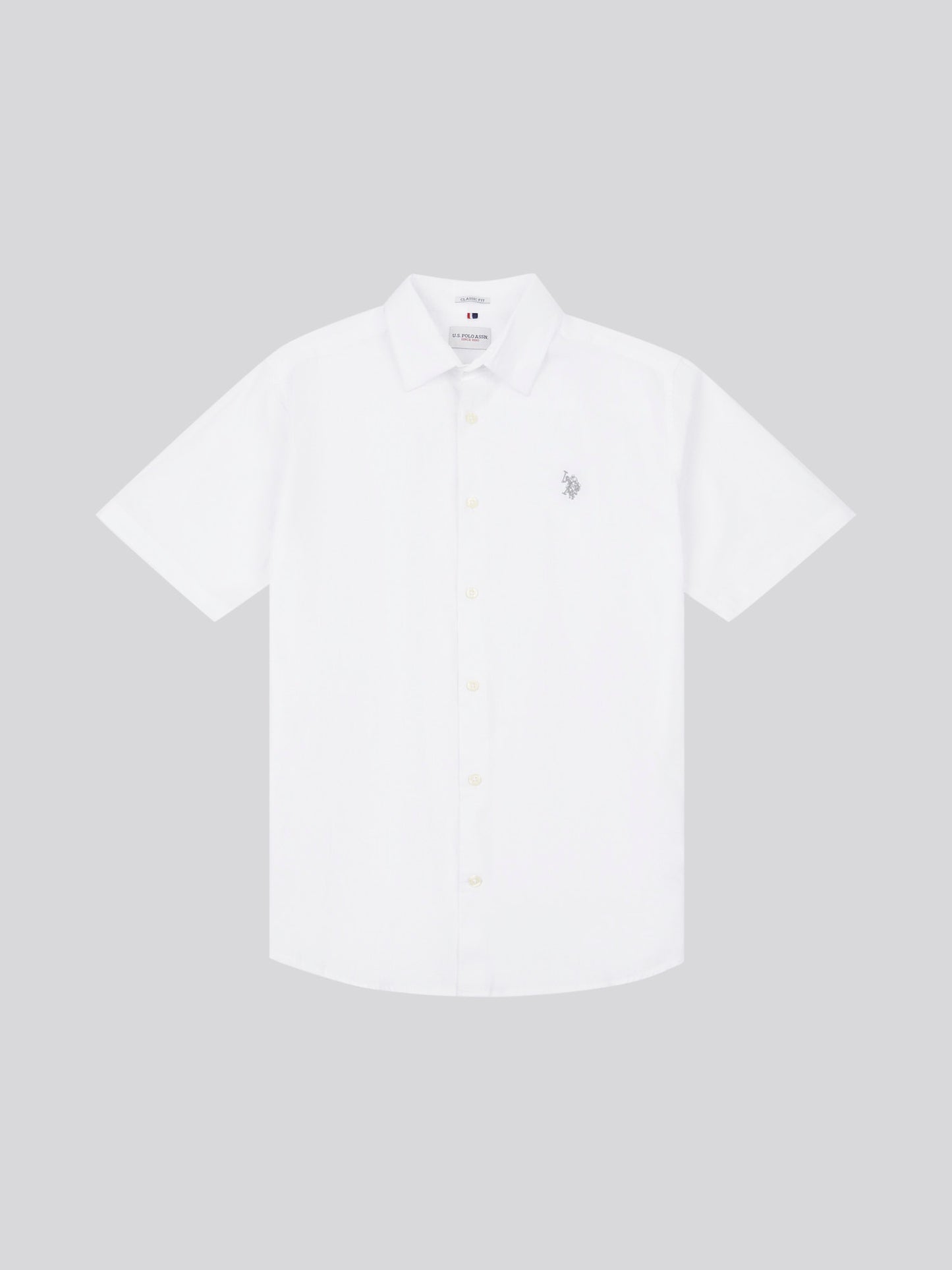 Mens Linen Blend Short Sleeve Shirt in Bright White / Harbour Mist