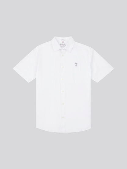 Mens Linen Blend Short Sleeve Shirt in Bright White / Harbour Mist