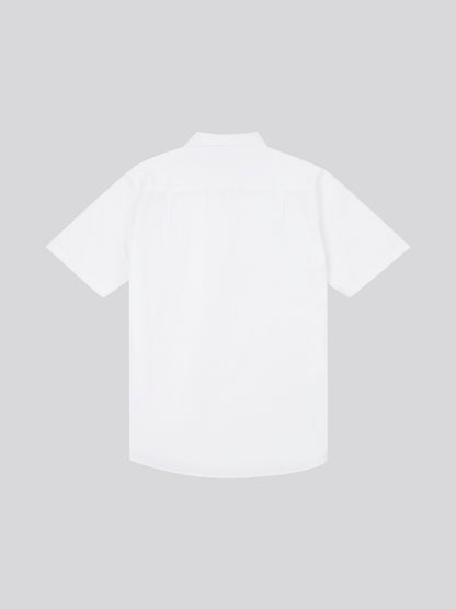 Mens Linen Blend Short Sleeve Shirt in Bright White / Harbour Mist