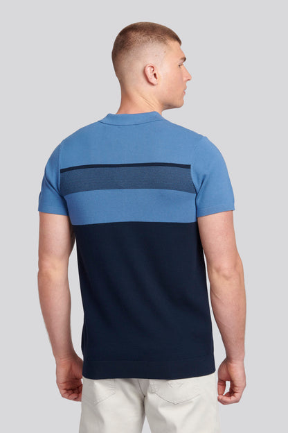 Mens Regular Fit Stripe Knit Polo Shirt in Blue Horizon