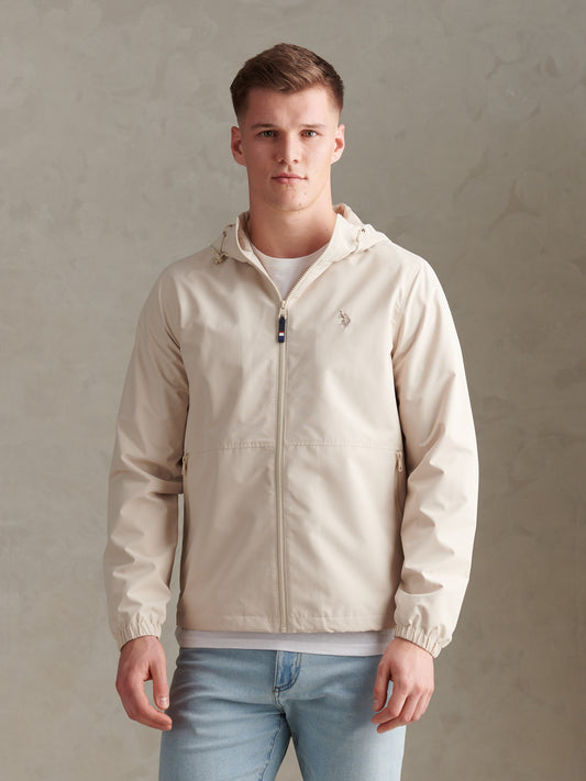 Mens Hooded Windbreaker in Beige