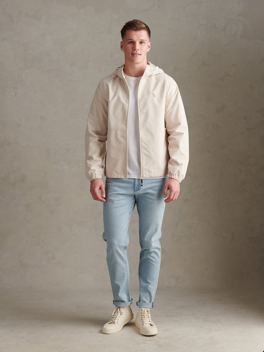 Mens Hooded Windbreaker in Beige