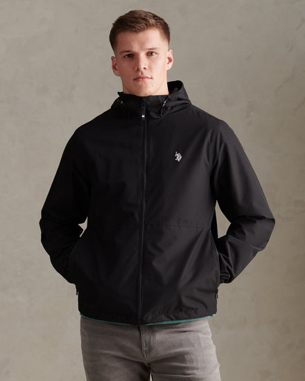 Mens Hooded Windbreaker in Black Bright White DHM