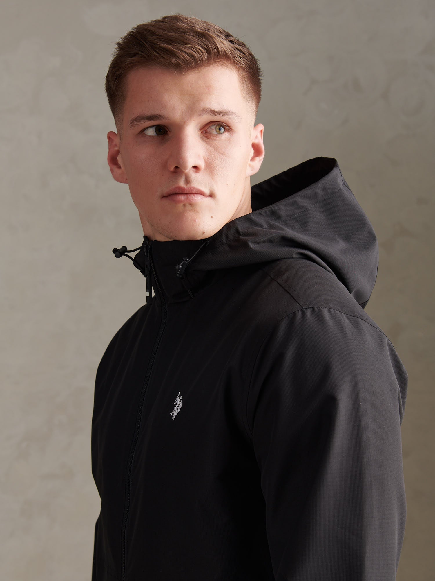 Men's Hooded Windbreaker in Black/White – back view