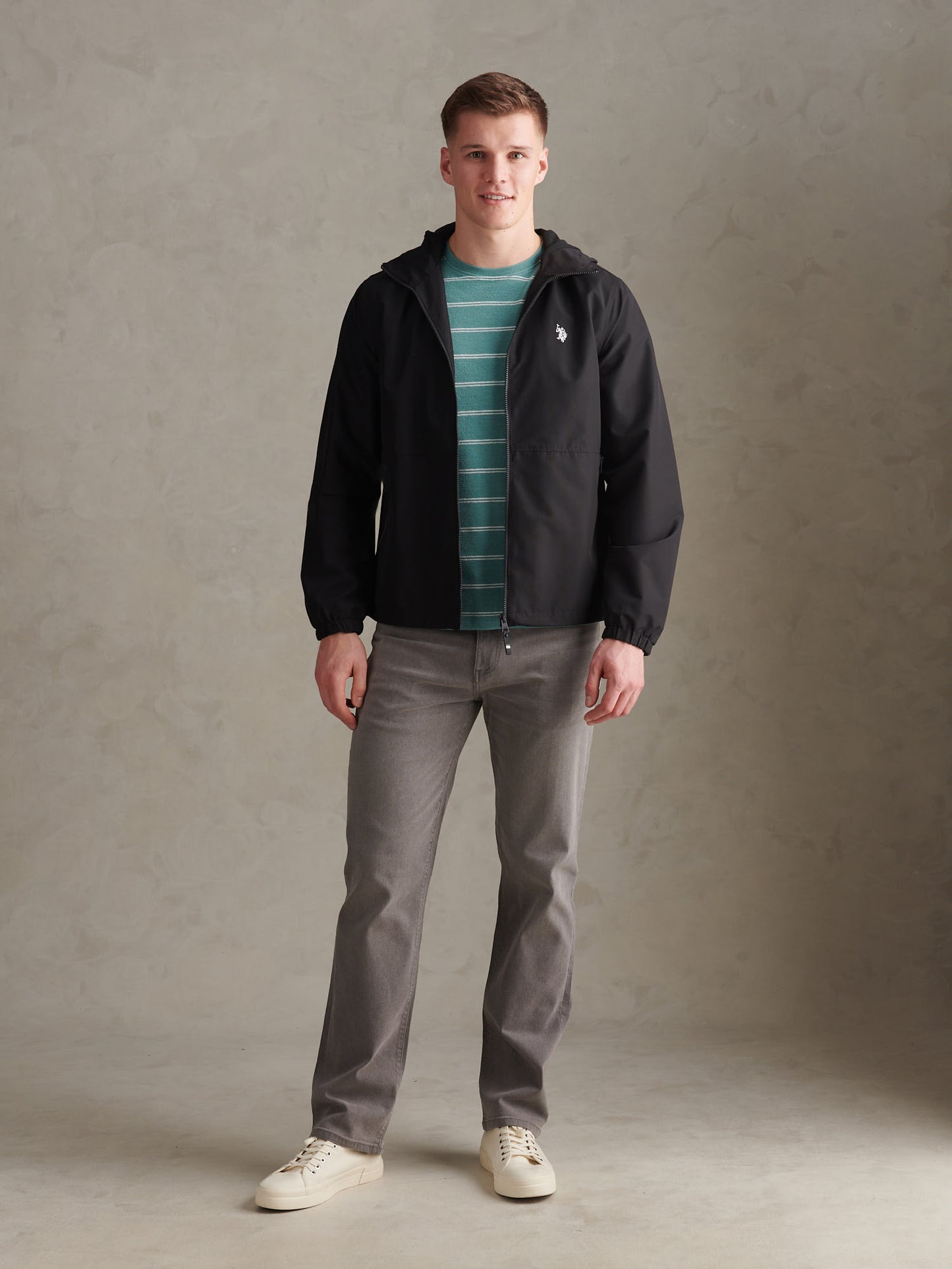 Men's Hooded Windbreaker in Black/White – side view