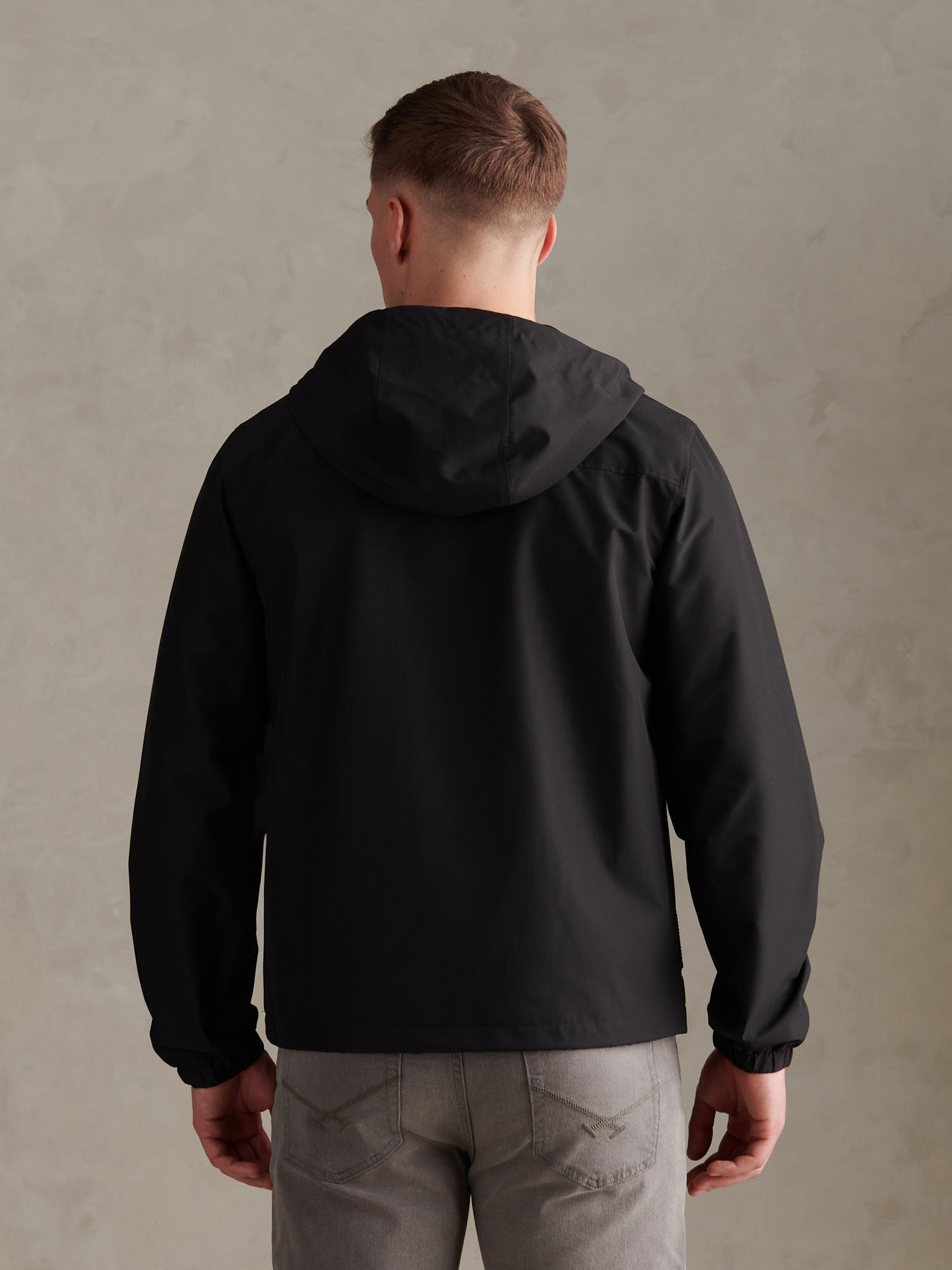 Men's Hooded Windbreaker in Black/White – Double Horsemen chest embroidery detail