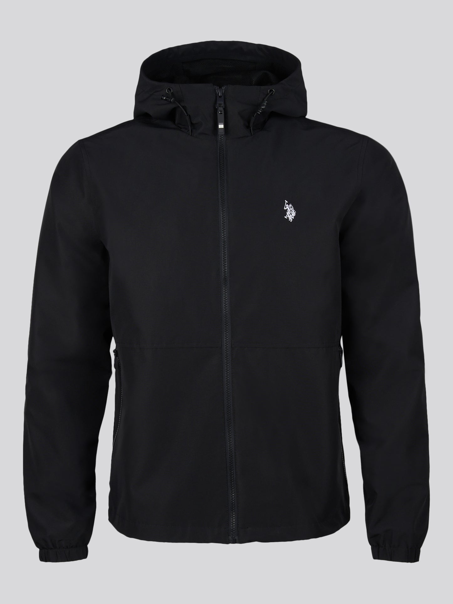 Men's Hooded Windbreaker in Black/White – on model, front