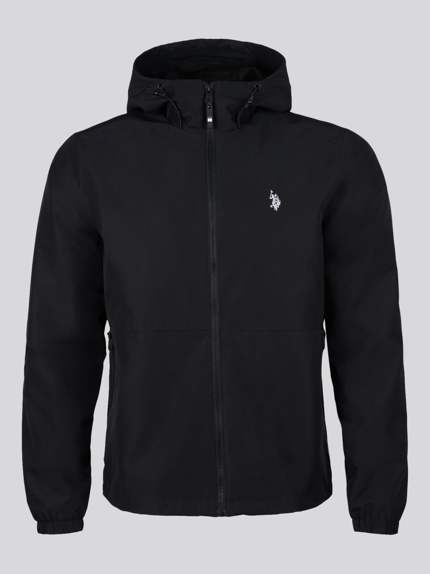 Men's Hooded Windbreaker in Black/White – on model, front