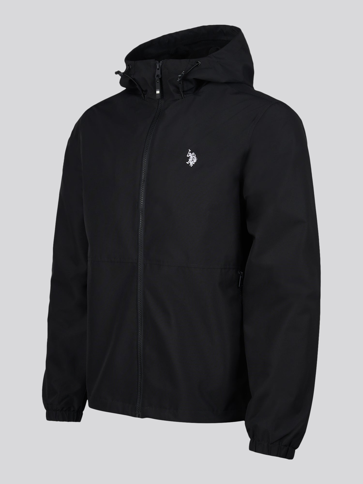 Men's Hooded Windbreaker in Black/White – on model, side