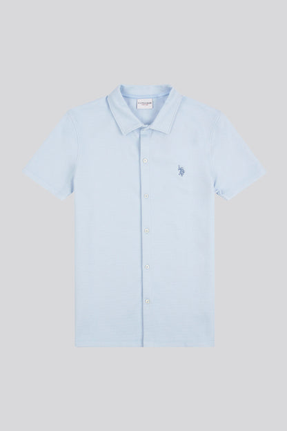 Mens Regular Fit Texture Short Sleeve Shirt in Chambray Blue