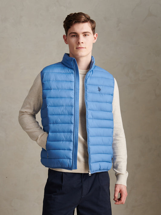 Mens Bound Quilted Gilet in Riviera