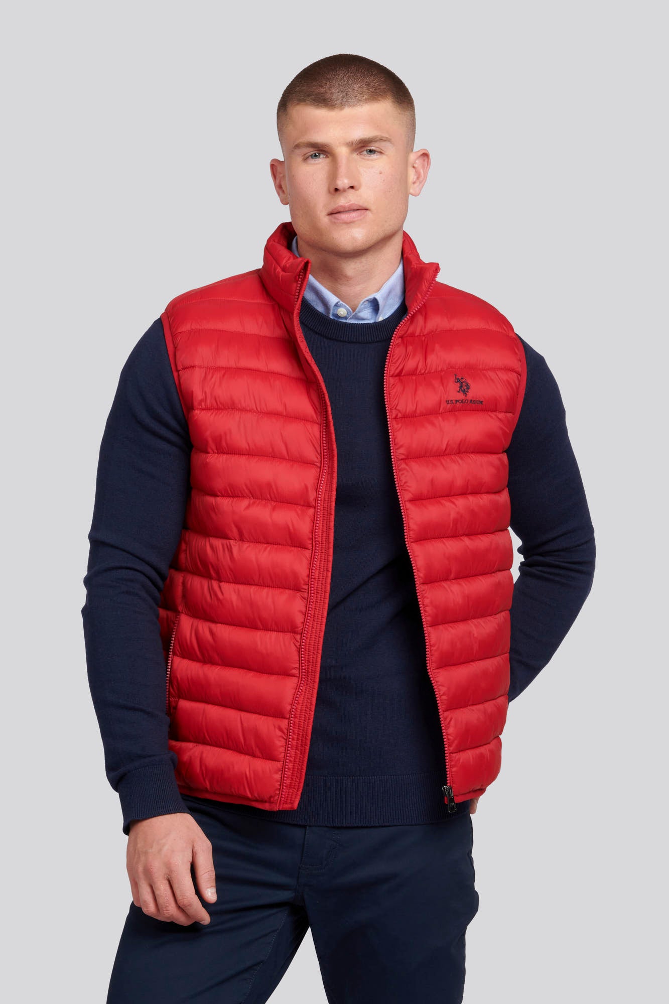 U.S. Polo Assn. Mens Bound Quilted Gilet in Haute Red